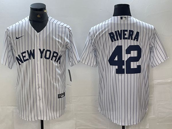Men New York Yankees #42 Rivera White Stripe Game Nike 2024 MLB Jersey style 1